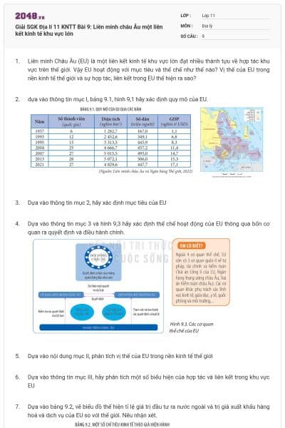 Giải SGK Địa lí 11 KNTT Bài 9: Liên minh châu Âu một liên kết kinh tế khu vực lớn