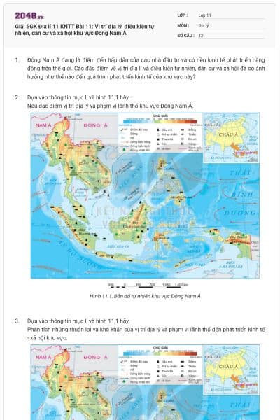 Giải SGK Địa lí 11 KNTT Bài 11: Vị trí địa lý, điều kiện tự nhiên, dân cư và xã hội khu vực Đông Nam Á