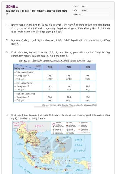 Giải SGK Địa lí 11 KNTT Bài 12: Kinh tế khu vực Đông Nam Á