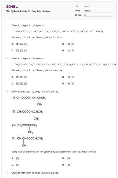 Xác định danh pháp từ công thức cấu tạo