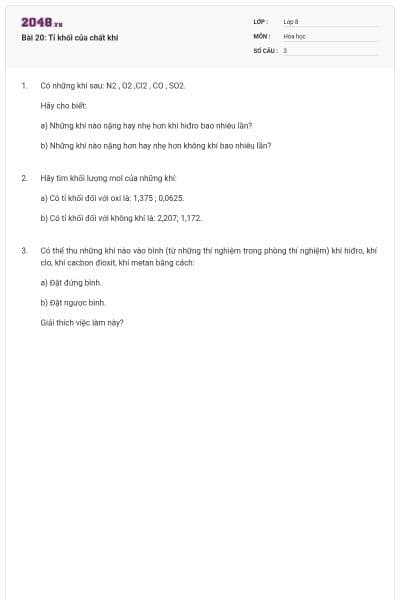 Bài 20: Tỉ khối của chất khí