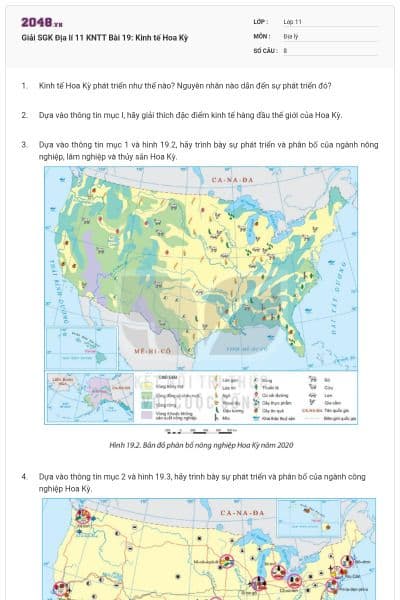Giải SGK Địa lí 11 KNTT Bài 19: Kinh tế Hoa Kỳ