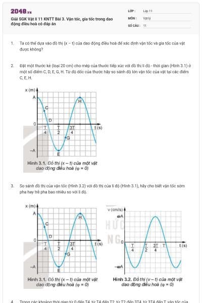 Giải SGK Vật lí 11 KNTT Bài 3. Vận tốc, gia tốc trong dao động điều hoà có đáp án