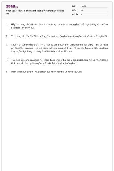 Soạn văn 11 KNTT Thực hành Tiếng Việt trang 89 có đáp án