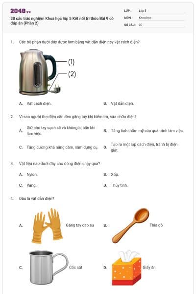 20 câu trắc nghiệm Khoa học lớp 5 Kết nối tri thức Bài 9 có đáp án (Phần 2)