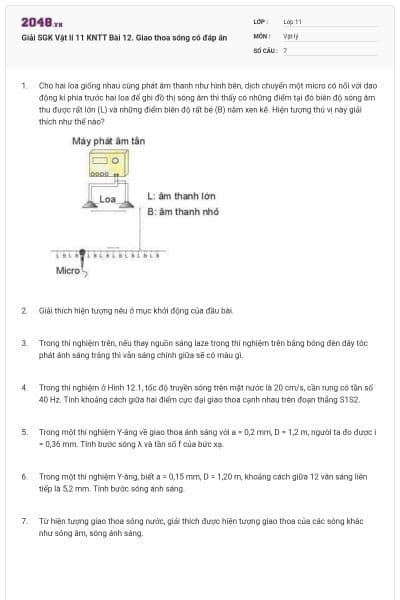 Giải SGK Vật lí 11 KNTT Bài 12. Giao thoa sóng có đáp án
