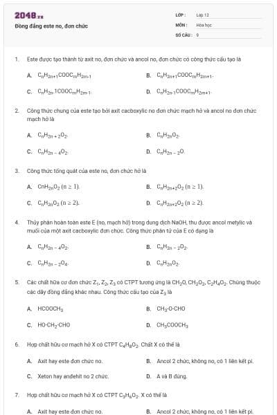 Đồng đẳng este no, đơn chức