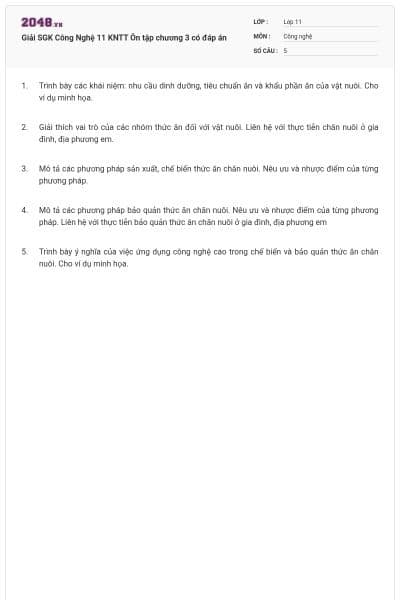 Giải SGK Công Nghệ 11 KNTT Ôn tập chương 3 có đáp án