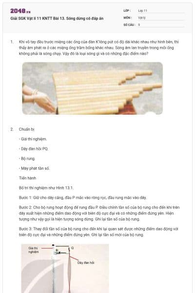 Giải SGK Vật lí 11 KNTT Bài 13. Sóng dừng có đáp án