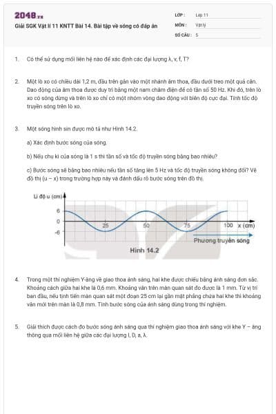 Giải SGK Vật lí 11 KNTT Bài 14. Bài tập về sóng có đáp án