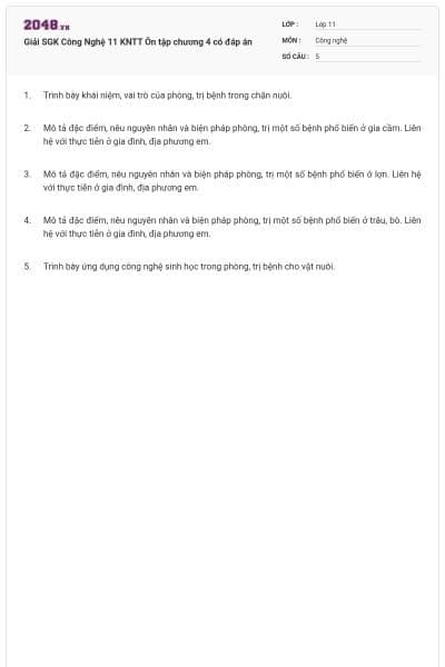 Giải SGK Công Nghệ 11 KNTT Ôn tập chương 4 có đáp án