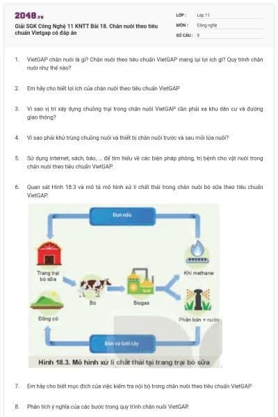 Giải SGK Công Nghệ 11 KNTT Bài 18. Chăn nuôi theo tiêu chuẩn Vietgap có đáp án