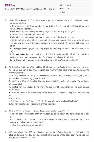 Soạn văn 11 CTST Thực hành tiếng Việt trang 45 có đáp án