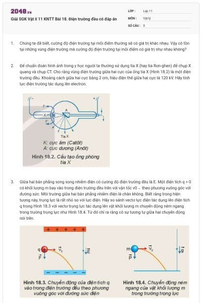 Giải SGK Vật lí 11 KNTT Bài 18. Điện trường đều có đáp án