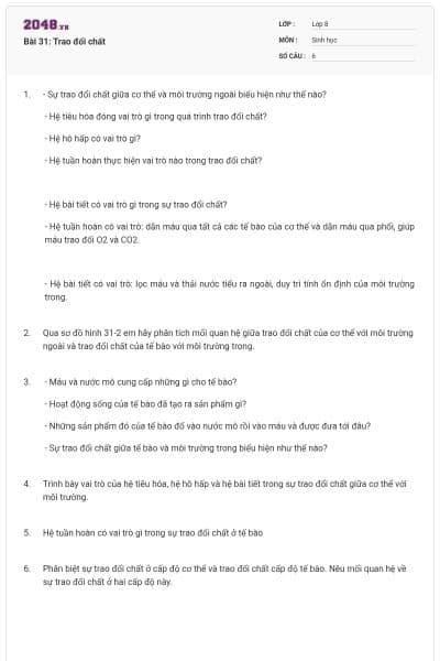 Bài 31: Trao đổi chất