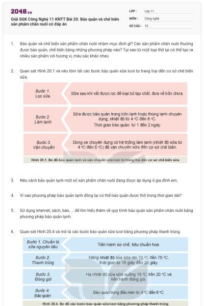 Giải SGK Công Nghệ 11 KNTT Bài 20. Bảo quản và chế biến sản phẩm chăn nuôi có đáp án