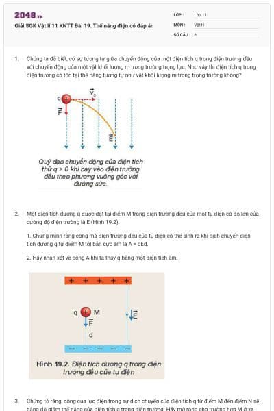 Giải SGK Vật lí 11 KNTT Bài 19. Thế năng điện có đáp án