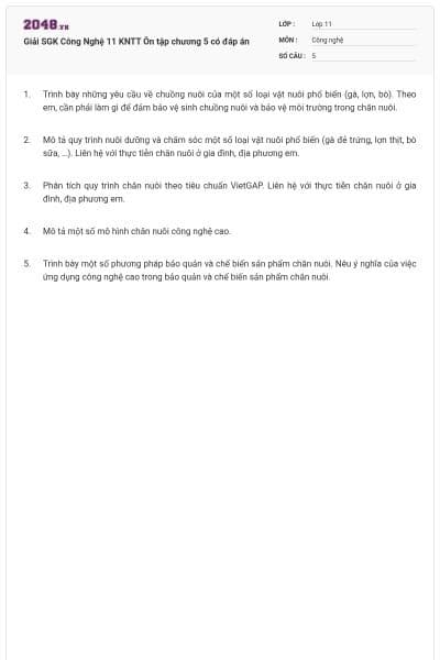 Giải SGK Công Nghệ 11 KNTT Ôn tập chương 5 có đáp án