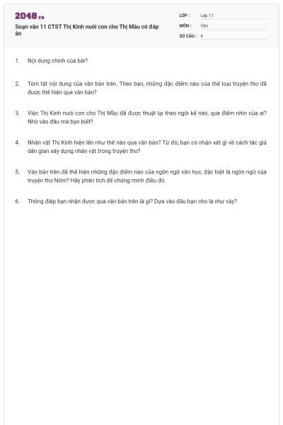 Soạn văn 11 CTST Thị Kính nuôi con cho Thị Mầu có đáp án