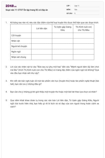 Soạn văn 11 CTST Ôn tập trang 82 có đáp án