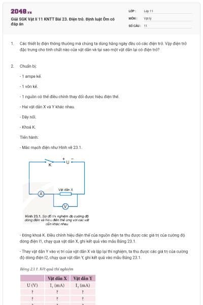 Giải SGK Vật lí 11 KNTT Bài 23. Điện trở. Định luật Ôm có đáp án