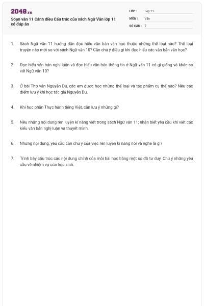 Soạn văn 11 Cánh diều Cấu trúc của sách Ngữ Văn lớp 11  có đáp án