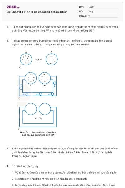Giải SGK Vật lí 11 KNTT Bài 24. Nguồn điện có đáp án