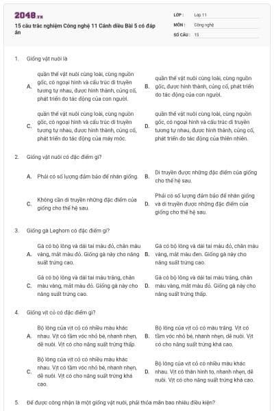 15 câu trắc nghiệm Công nghệ 11 Cánh diều Bài 5 có đáp án