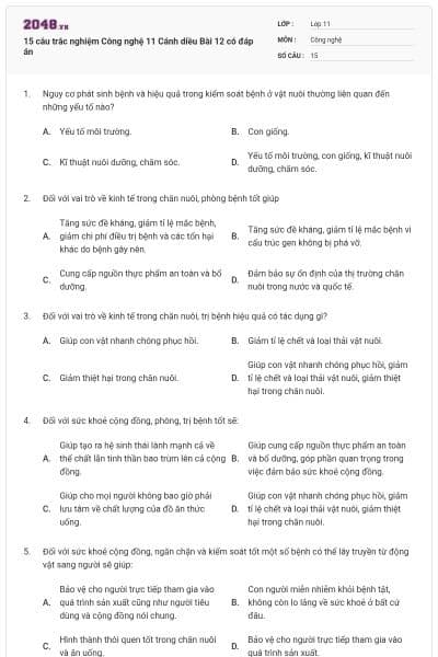 15 câu trắc nghiệm Công nghệ 11 Cánh diều Bài 12 có đáp án