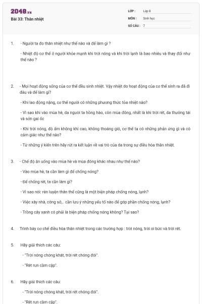 Bài 33: Thân nhiệt