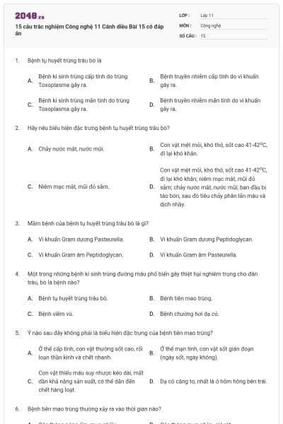 15 câu trắc nghiệm Công nghệ 11 Cánh diều Bài 15 có đáp án