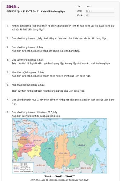 Giải SGK Địa lí 11 KNTT Bài 21: Kinh tế Liên bang Nga