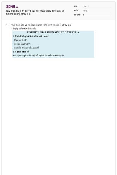 Giải SGK Địa lí 11 KNTT Bài 29: Thực hành: Tìm hiểu về kinh tế của Ô-xtrây-li-a