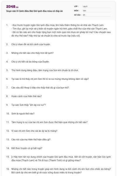 Soạn văn 8 Cánh diều Bài Gió lạnh đầu mùa có đáp án