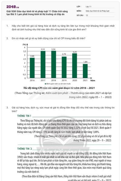 Giải SGK Giáo dục kinh tế và pháp luật 11 Chân trời sáng tạo Bài 3: Lạm phát trong kinh tế thị trường có đáp án