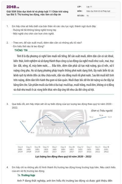 Giải SGK Giáo dục kinh tế và pháp luật 11 Chân trời sáng tạo Bài 5: Thị trường lao động, việc làm có đáp án