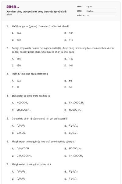 Xác định công thức phân tử, công thức cấu tạo từ danh pháp