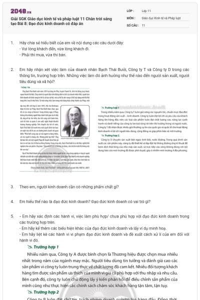 Giải SGK Giáo dục kinh tế và pháp luật 11 Chân trời sáng tạo Bài 8: Đạo đức kinh doanh có đáp án