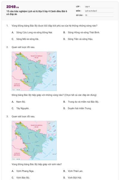 15 câu trắc nghiệm Lịch sử & Địa lí lớp 4 Cánh diều Bài 6 có đáp án