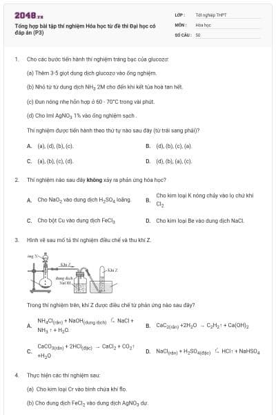 Tổng hợp bài tập thí nghiệm Hóa học từ đề thi Đại học có đáp án (P3)