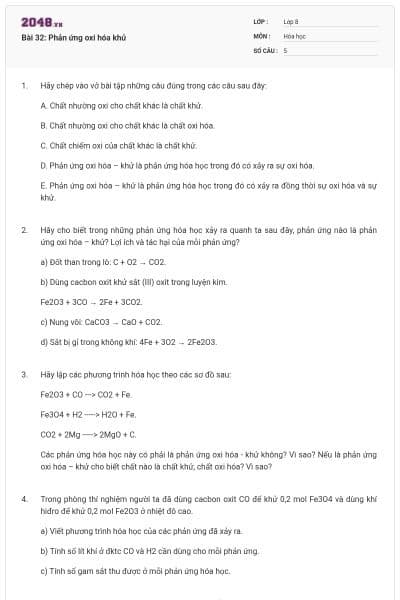 Bài 32: Phản ứng oxi hóa khử