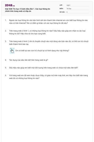 Giải SGK Tin học 4 Cánh diều Bài 1. Các loại thông tin chính trên trang web có đáp án