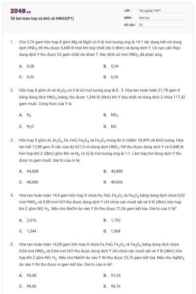 50 bài toán hay và khó về HNO3(P1)
