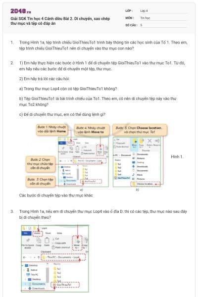 Giải SGK Tin học 4 Cánh diều Bài 2. Di chuyển, sao chép thư mục và tệp có đáp án