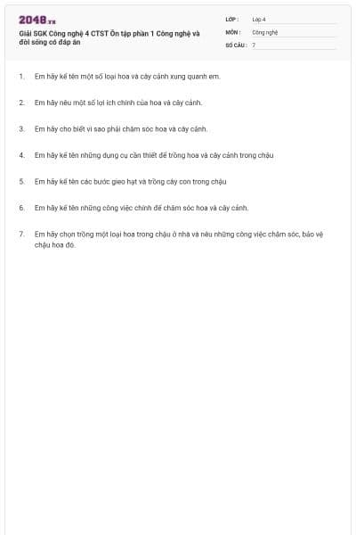 Giải SGK Công nghệ 4 CTST Ôn tập phần 1 Công nghệ và đời sống có đáp án