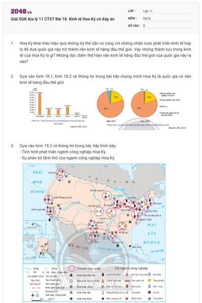 Giải SGK Địa lý 11 CTST Bài 18. Kinh tế Hoa Kỳ có đáp án