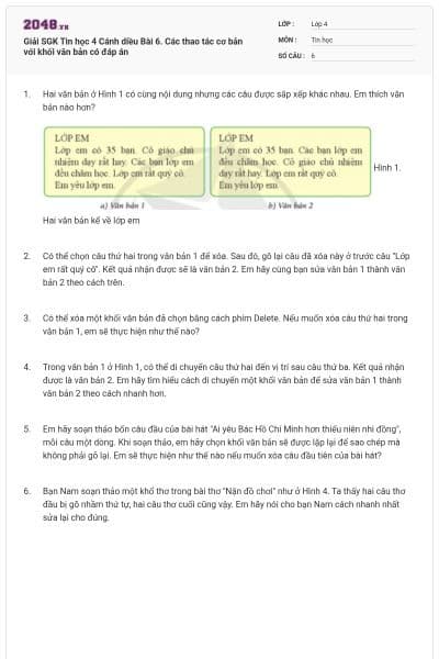 Giải SGK Tin học 4 Cánh diều Bài 6. Các thao tác cơ bản với khối văn bản có đáp án