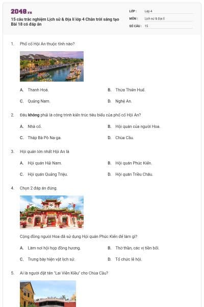 15 câu trắc nghiệm Lịch sử & Địa lí lớp 4 Chân trời sáng tạo Bài 18 có đáp án
