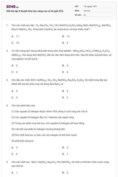 500 bài tập lí thuyết Hóa Học nâng cao có lời giải (P2)