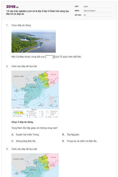15 câu trắc nghiệm Lịch sử & Địa lí lớp 4 Chân trời sáng tạo Bài 23 có đáp án